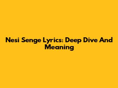 Nesi Senge Lyrics: Deep Dive And Meaning