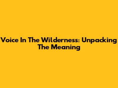Voice In The Wilderness: Unpacking The Meaning